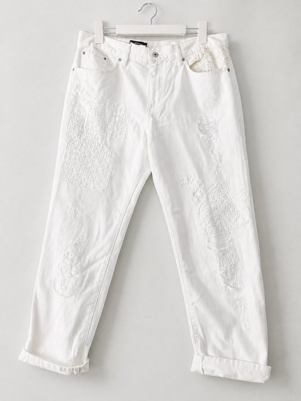 NWT Lauren Ralph Lauren White Eyelet Patchwork Distressed Cotton Jeans 12P